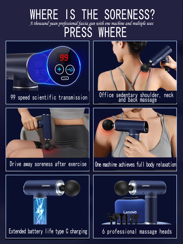 Lenovo 6 Heads Fascia Gun Prof – Vibration Massage Gun recenzja i cena