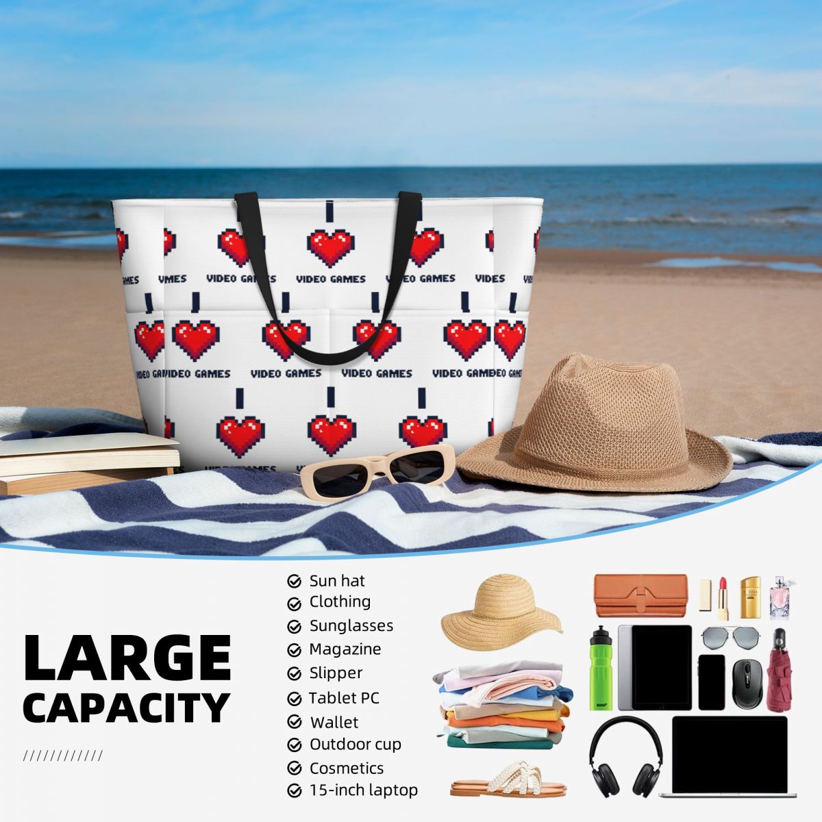 I Heart Video Games Beach Tote – Yoga Fitness Videos Free recenzja i cena